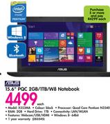 Asus 15.6" PQC 2GB/1TB/W8 Notebook-X553MA Each