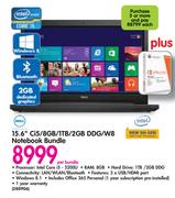 Dell 15.6" Ci5/8GB/1TB/2GB DDG/W8 Notebook Bundle-Per Bundle