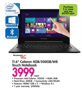 Lenovo 11.6" Celeron 4GB/500GB/W8 Touch Notebook
