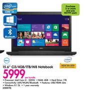 Dell 15.6" Ci3/4GB/1TB/W8 Notebook-Per Bundle