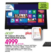 Acer 18" Celeron All-in-One 4GB/500GB/W8 Bundle-Per Bundle