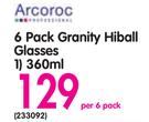 Arcoroc 6 Pack Granity Hiball Glasses-360ml, Per 6 Pack