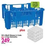 Hiball Glasses In Crate-30's + 3 Free Dishcloths