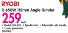 Ryobi 650W 115mm Angle Grinder HG-650