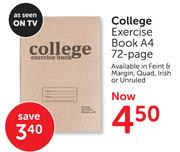 College Exercise Book A4 72 Page