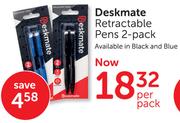Deskmate Retractable Pens 2 Pack-Per Pack
