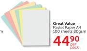 Great Value Pastel Paper A4 100 Sheets 80gsm-Per Pack