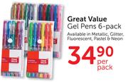 Great Value Gel Pens 6 Pack-Per Pack