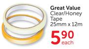 Great Value Clear/Honey Tape (25mm x 12m)-Each