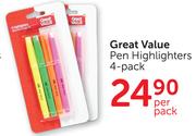 Great Value Pen Highlighters 4 Pack-Per Pack