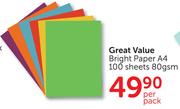 Great Value Bright Paper A4 100 Sheets 80gsm-Per Pack
