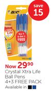 Crystal Xtra Life Ball Pens 4's+Free 3's
