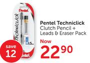 Pental Techniclick Clutch Pencil+Leads & Eraser Pack