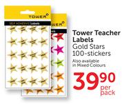 Tower Teacher Labels Gold Stars-100 Stickers Per Pack