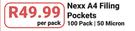 Nexx A4 Filing Pockets 100 Pack/50 Micron-Per Pack