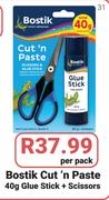 Bostik Cut n Paste Glue Stick-40g Plus Scissors-Per Pack