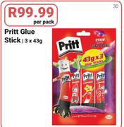 Pritt Glue Stick-3 x 43g Per Pack