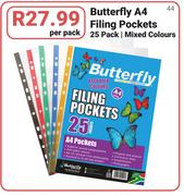 Butterfly A4 Filing Pockets 25 Pack Mixed Colours-Per Pack