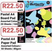 Butterfly Pastel A4 Board Pad 20 Sheets 160gsm-Each