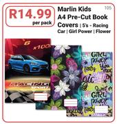 Marlin Kids A4 Pre Cut Book Covers Racing Car/Girl Power/Flower-5's Per Pack