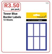Tower Blue Border Labels 12 Sheets-Per Pack