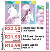 Unicorn Splash Dazzle A4 Book Jackets Assorted Pack Of 5-Per Pack