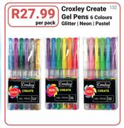 Croxley Create Gel Pens Glitter, Neon, Pastel-6's Per Pack