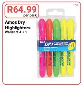 Amos Dry Highlighters Wallet-4+1 Per Pack