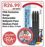 PNA Exclusive Range Retractable Ballpoint Pens Medium Point (Black Or Blue)-3's Per Pack