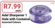 Adel Sharpener 1 Hole With Container Assorted Colours-Each