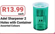Adel Sharpener 2 Hole With Container Assorted Colours-Each