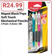 Maped Black'Peps Soft Touch Mechanical Pencils 3 Pack/0.5mm/HB-Each