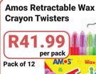 Amos Retractable Wax Crayons Twister Pack Of 12-Per Pack