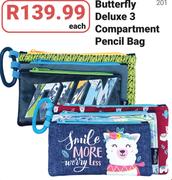 Butterfly Deluxe 3 Compartment Pencil Bag-Each