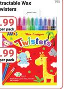 Amos Retractable Wax Crayons Twister Pack Of 12-Per Pack