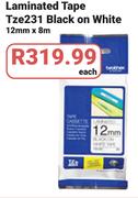 Laminated Tape Tze231 Black Or White-12mm X 8m Each