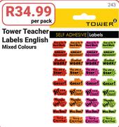 Tower Teacher Labels English (Mixed Colour)s-Per Pack
