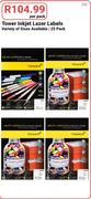 Tower Inkjet Lazer Labels Vareity Of Sizes Availablle-25 Pack Per Pack
