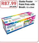 Giotto Poster Paints Pots With Brush-12x25ml Per Pack