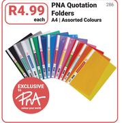 PNA Quotation Folders A4 Assorted Colours-Each