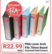 PNA Lever Arch File 70mm Board Assorted Solid Colours-Each