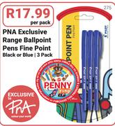 Pna Exclusive Range Ballpoint Pens Fine Point (Black Or Blue) 3 Pack-Per Pack