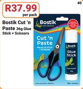 Bostik Cut ʼN Paste-36g Glue Stick + Scissors-Per Pack