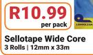 Sellotape Wide Core 12mm x 33m-3 Rolls Per Pack