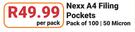 Nexx A4 Filling Pockets Pack Of 100/ 50 Micron-Per Pack