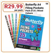 Butterfly A4 Filling Pockets Pack Of 25/ Mixed Colours-Per Pack