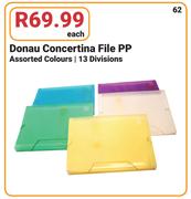 Donau Concertina File PP Assorted Colours/13 Divisions-Each