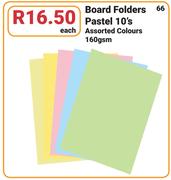 Board Folders Pastel 10ʼs Assorted Colours-160gsm Each