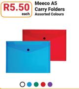 Meeco A5 Carry Folders Assorted Colours-Each