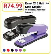 Rexel X15 Half Strip Stapler 15 Sheets Assorted Colours-Each